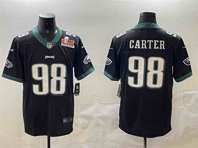 Men's Philadelphia Eagles #98 Jalen Carter Black 2025 Super Bowl LIX Patch Vapor Untouchable Limited Stitched Football Jersey